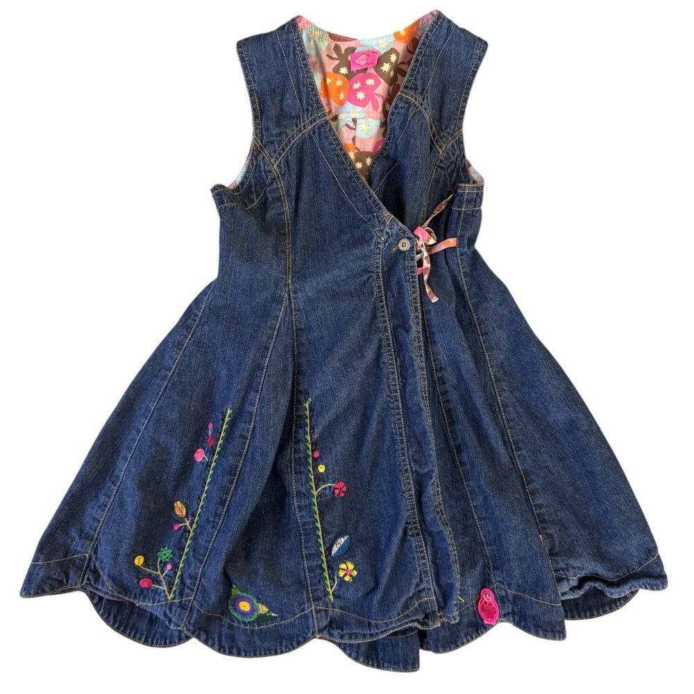 OILILY Denim Embroidered Wrap Dress - Size 7-8 Years